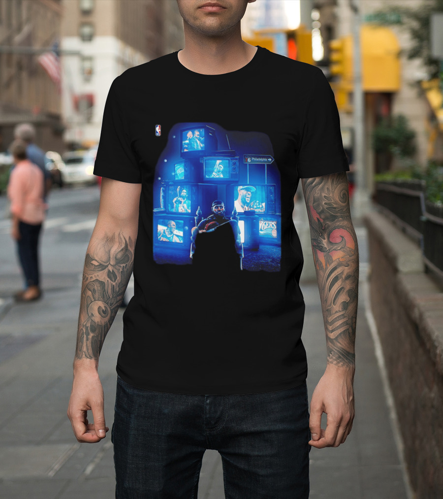 Philadelphia 76ers LeBron James NBA Collage TVs And Signs T-Shirt