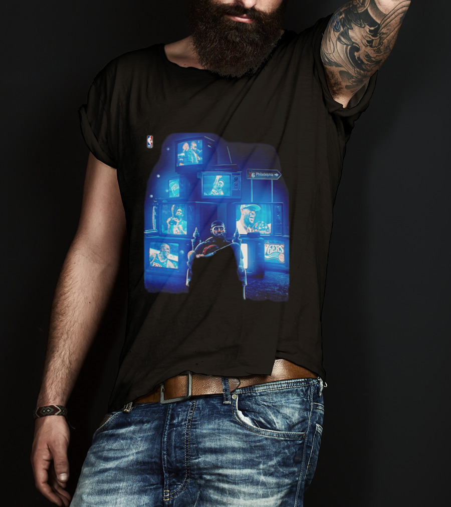 Philadelphia 76ers LeBron James NBA Collage TVs And Signs T-Shirt