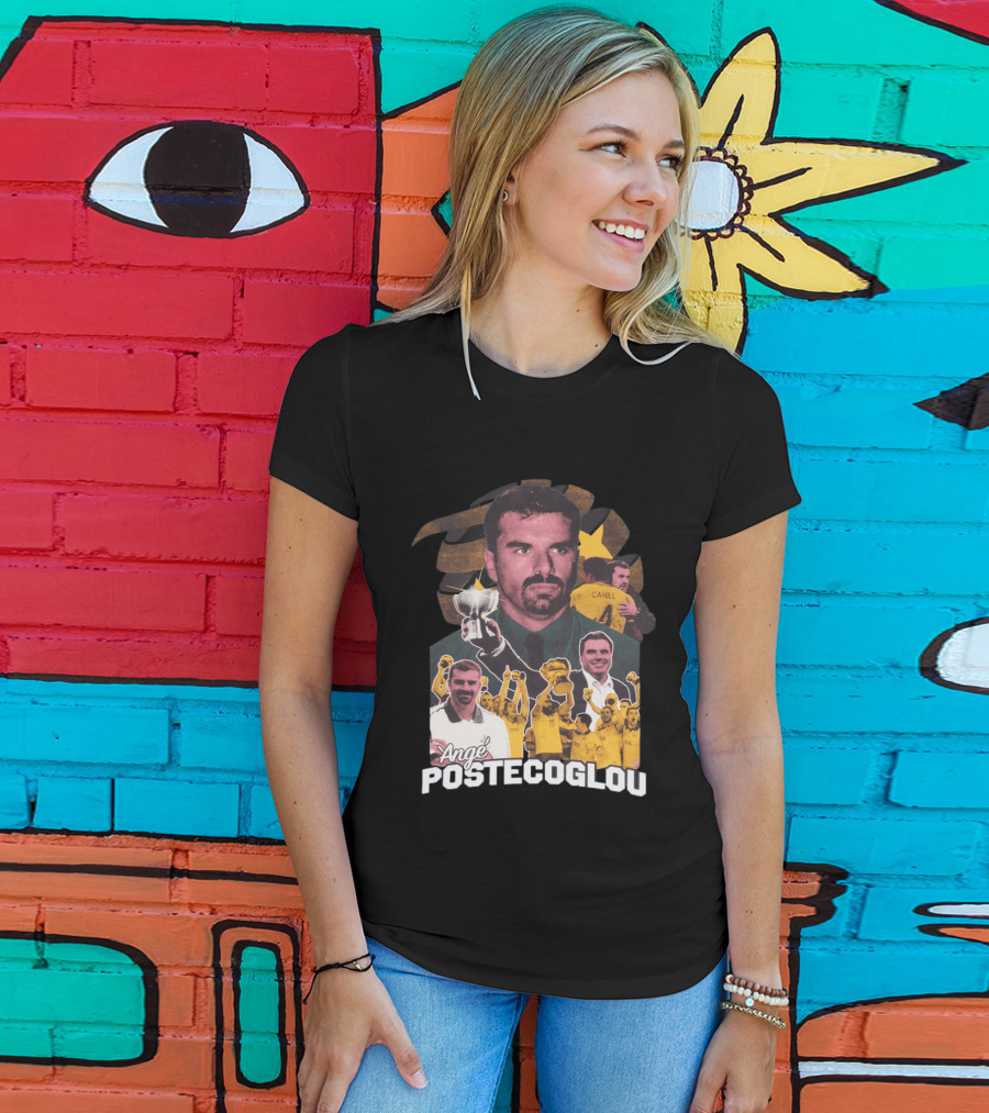 Ange Postecoglou Victory Celebration Collage Champions Cup Cahill T-Shirt