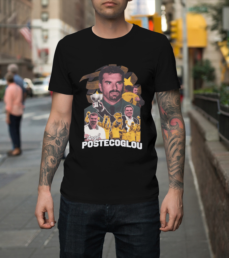 Ange Postecoglou Victory Celebration Collage Champions Cup Cahill T-Shirt