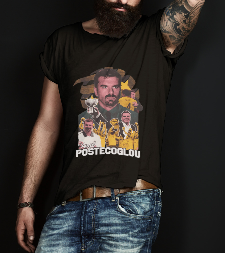 Ange Postecoglou Victory Celebration Collage Champions Cup Cahill T-Shirt