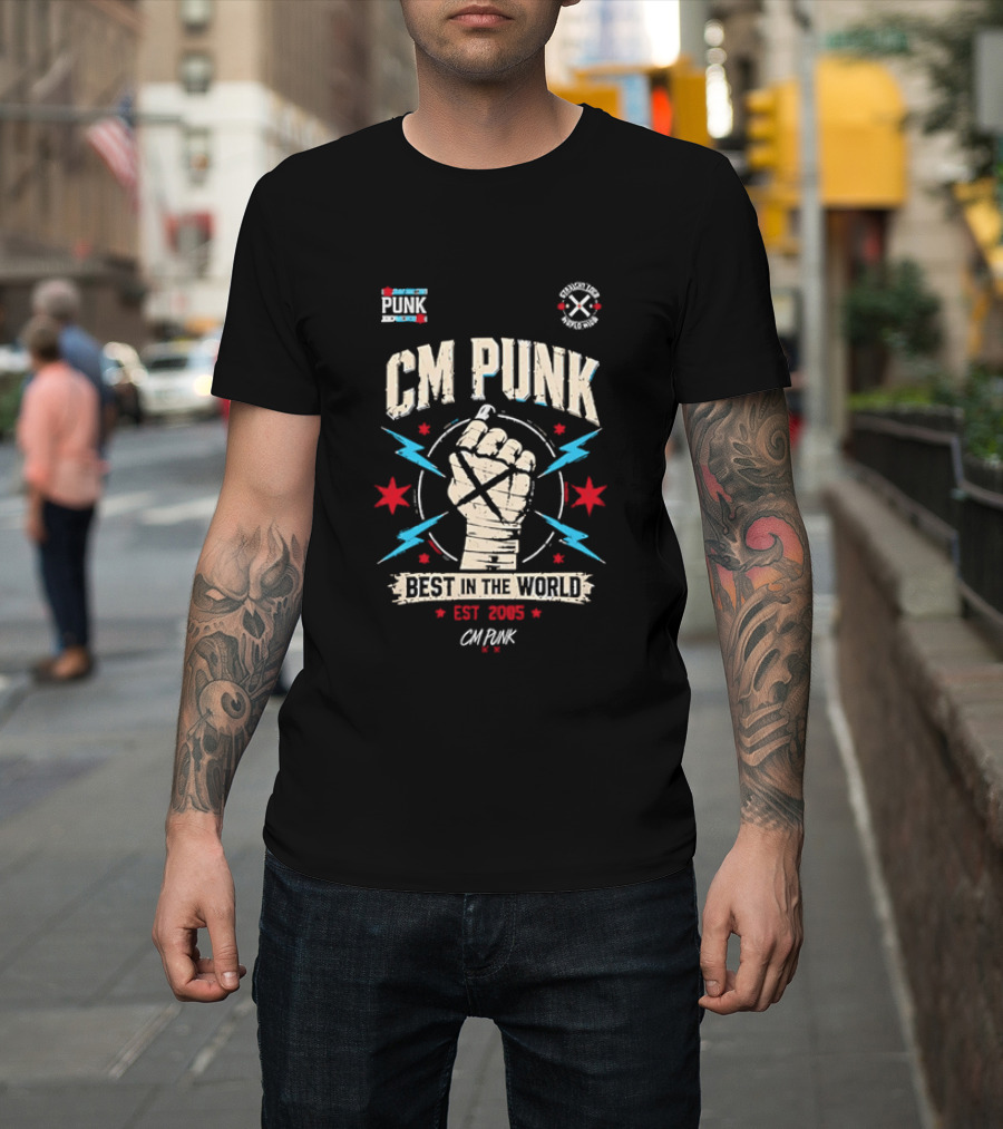 CM Punk Fist Best In The World Est 2005 Stars And Lightning T-Shirt