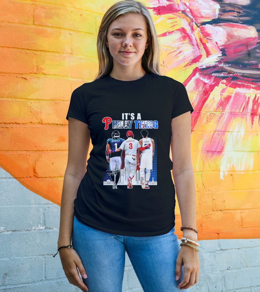 Jalen Hurts Bryce Harper Joel Embiid Walking Together Philly Thing Philadelphia Teams T-Shirt