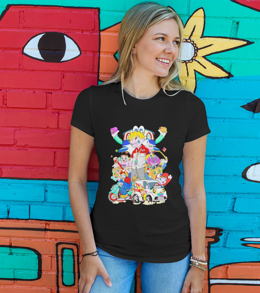 JNE Express Delivery Cartoon Characters And Van Fun Anime T-Shirt