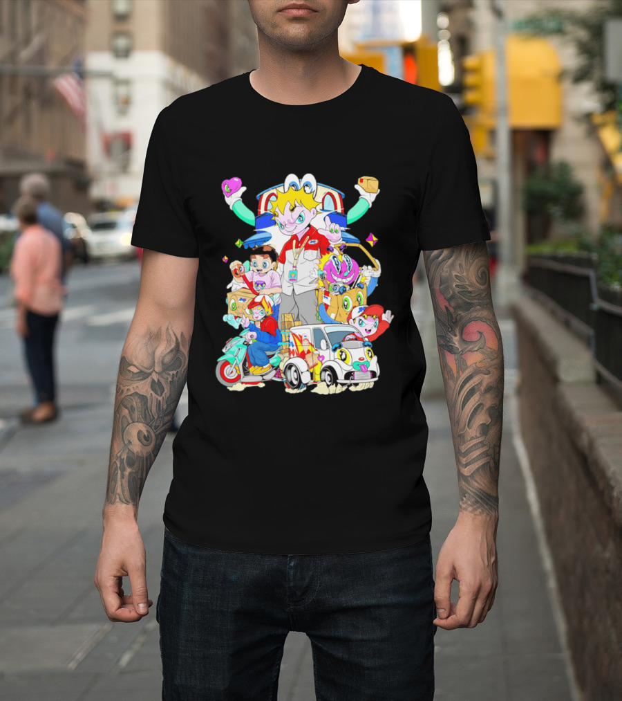JNE Express Delivery Cartoon Characters And Van Fun Anime T-Shirt