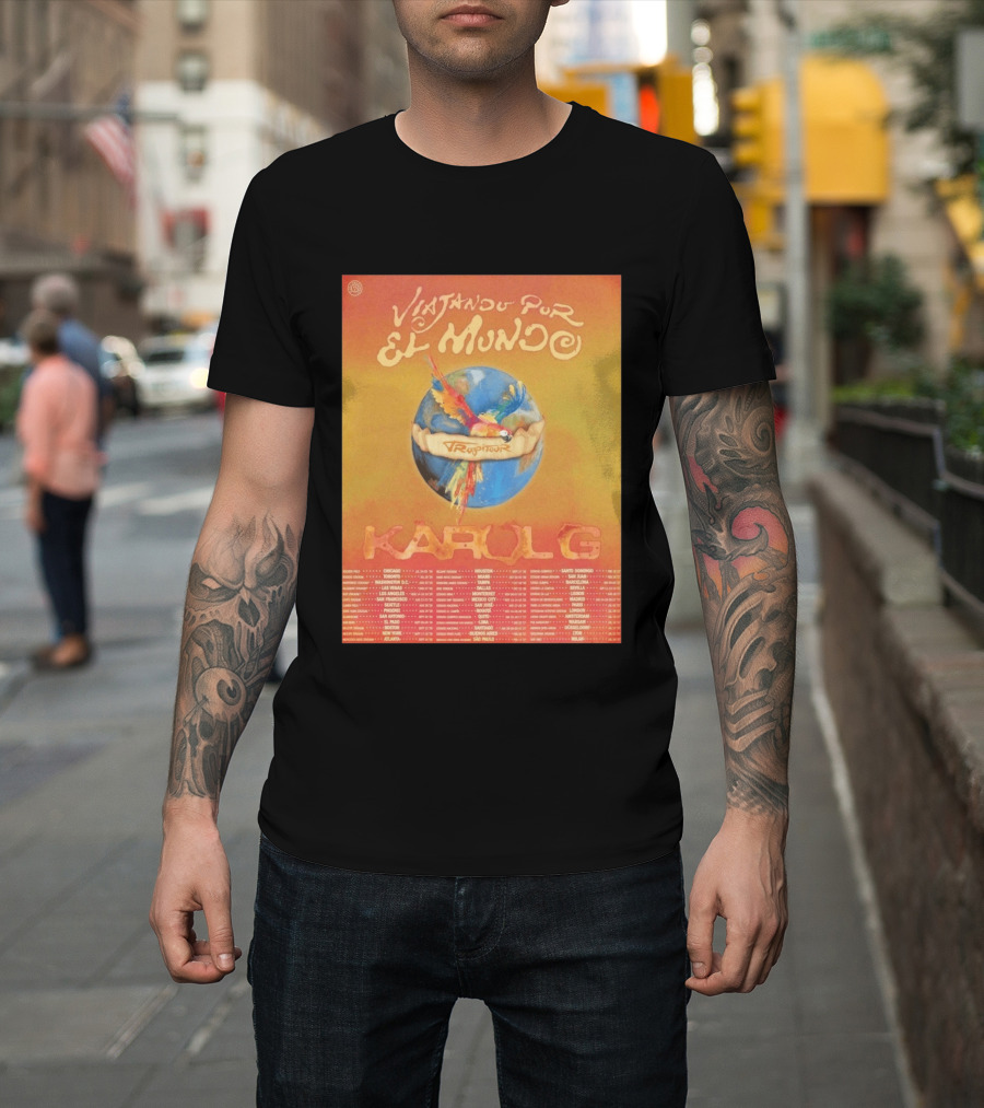 Karol G Viajando Por El Mundo Tropitour 2026 World Tour Dates Colorful Parrot T-Shirt