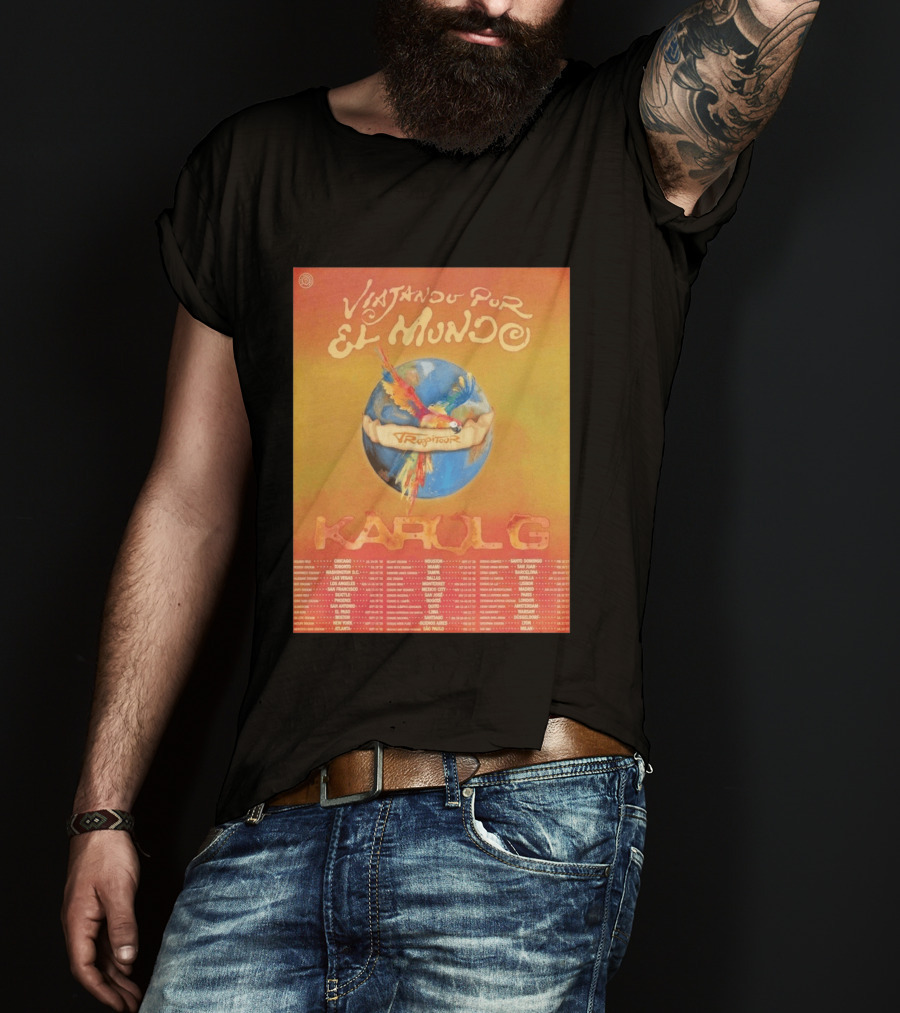 Karol G Viajando Por El Mundo Tropitour 2026 World Tour Dates Colorful Parrot T-Shirt