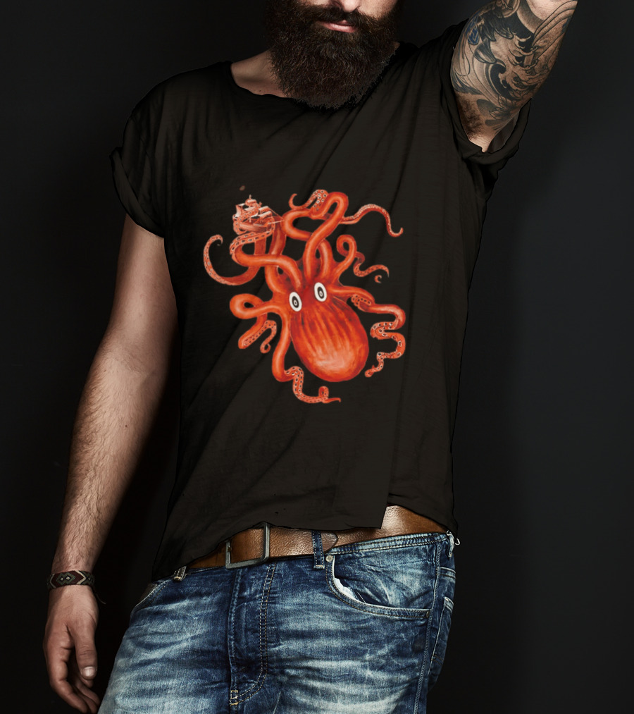 Kraken Vs Ship Nautical Adventure Monster T-Shirt