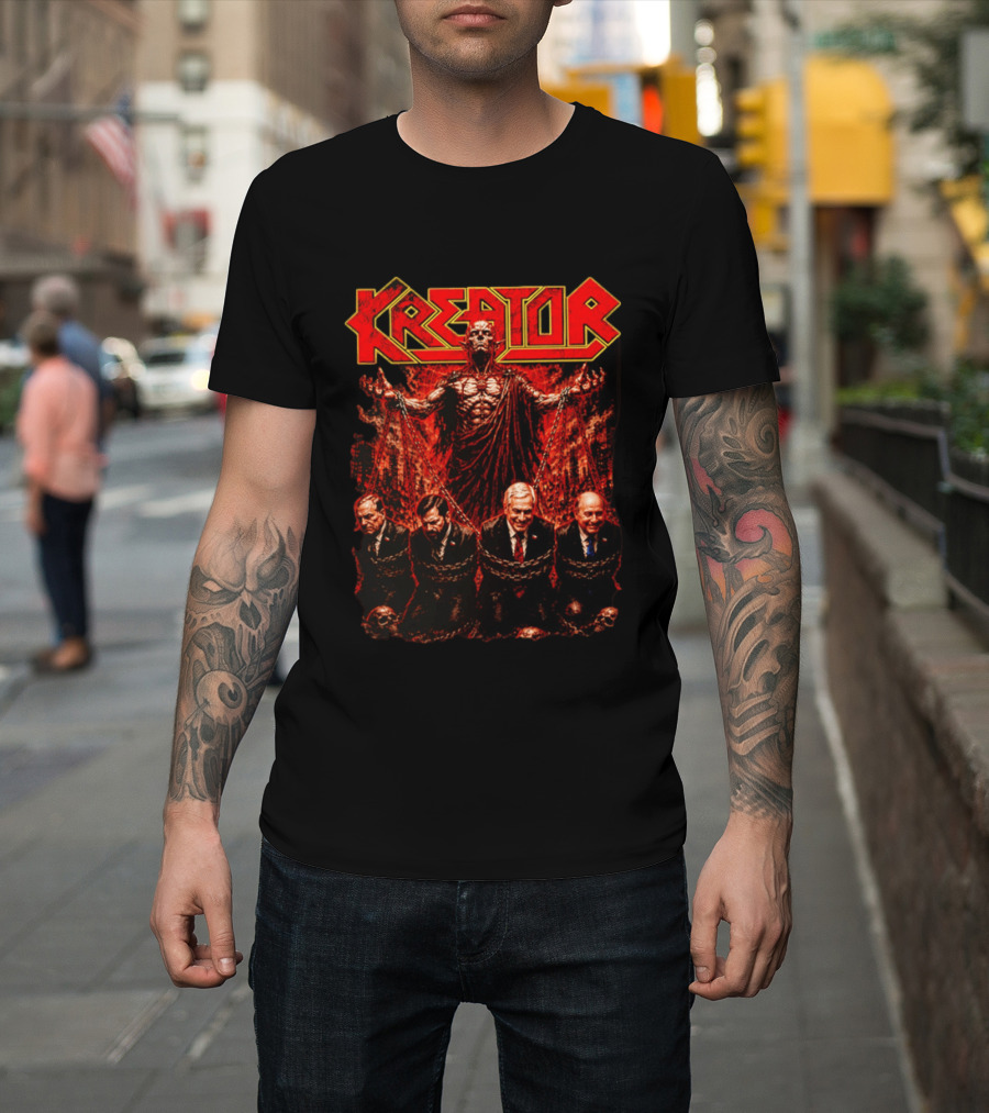 Kreator Devil Symbolism With Chilean Politicians Bound In Chains T-Shirt