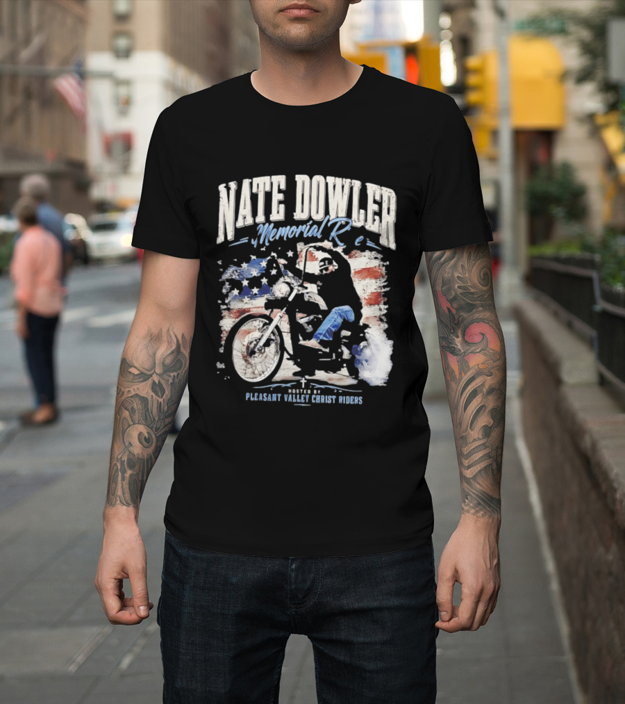 Nate Dowler Memorial Ride Pleasant Valley Ghost Riders American Flag Moto T-Shirt
