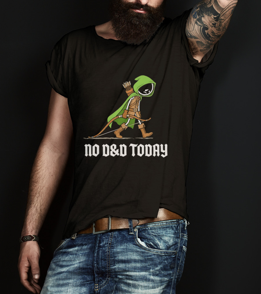 No D&D Today Ranger Cartoon Archer Green Hood Bow And Arrows T-Shirt