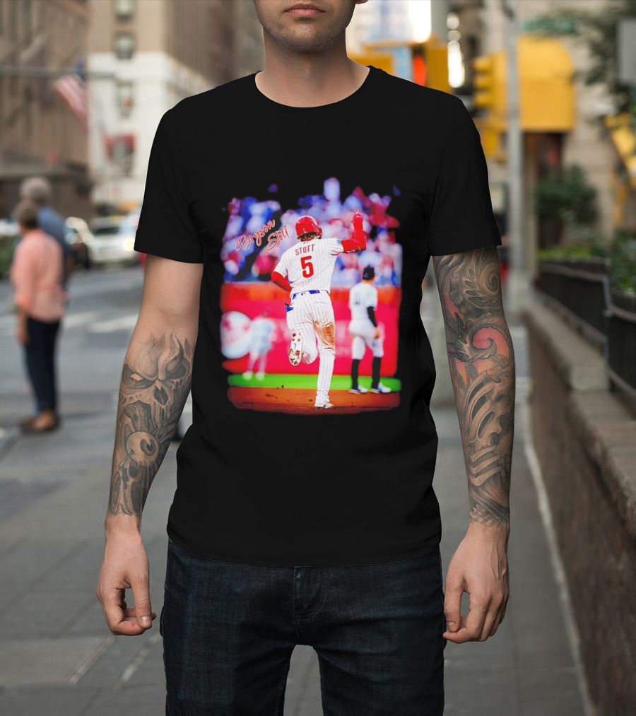 Philadelphia Phillies Bryson Stott 5 Baseball Game Action T-Shirt