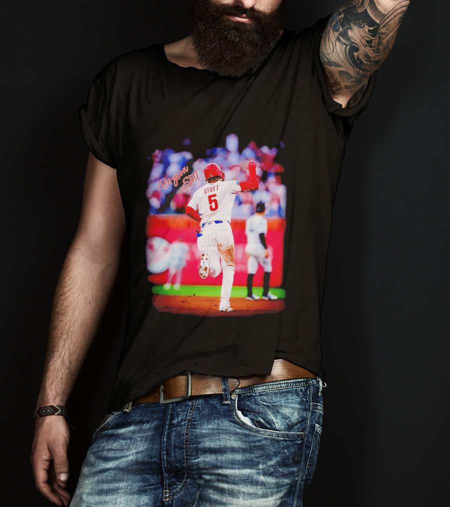 Philadelphia Phillies Bryson Stott 5 Baseball Game Action T-Shirt