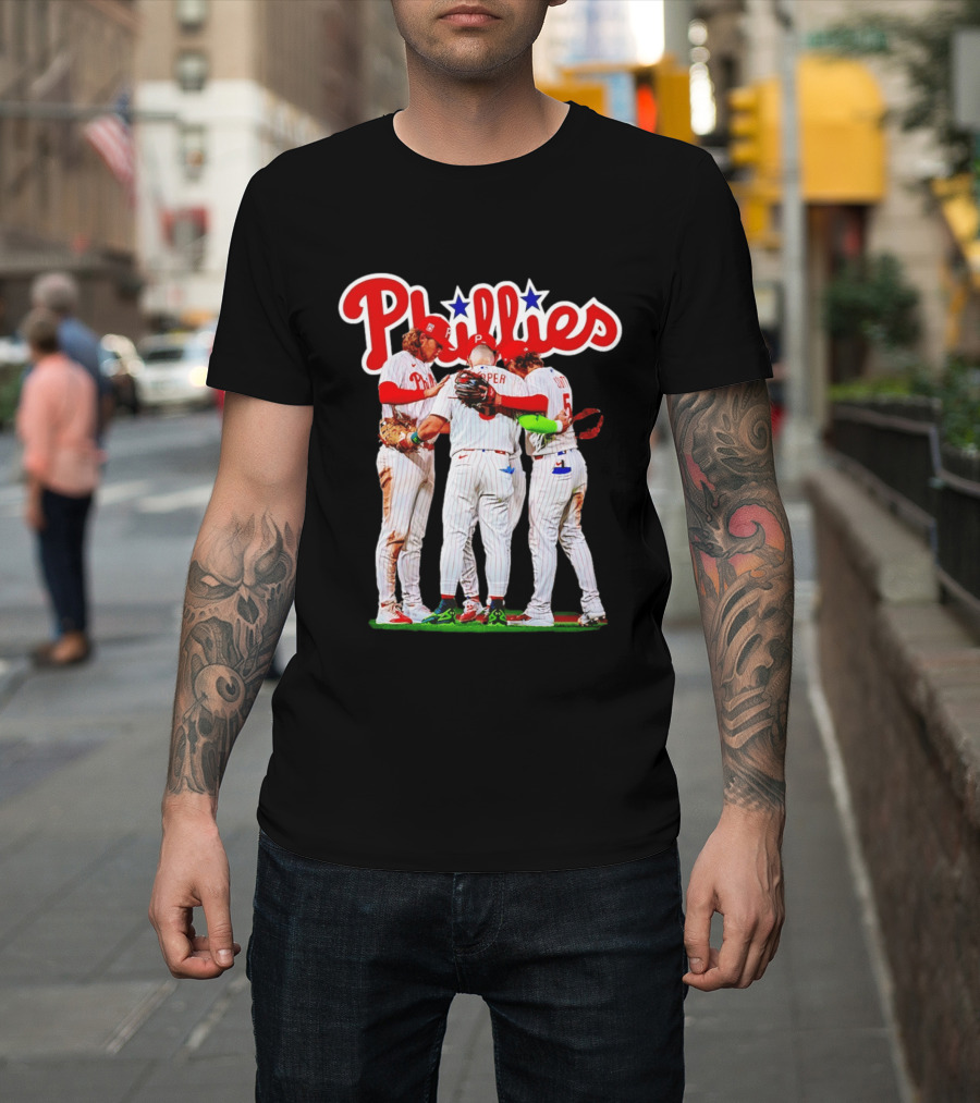 Philadelphia Phillies Team Huddle Harper '26 Baseball Collaboration T-Shirt