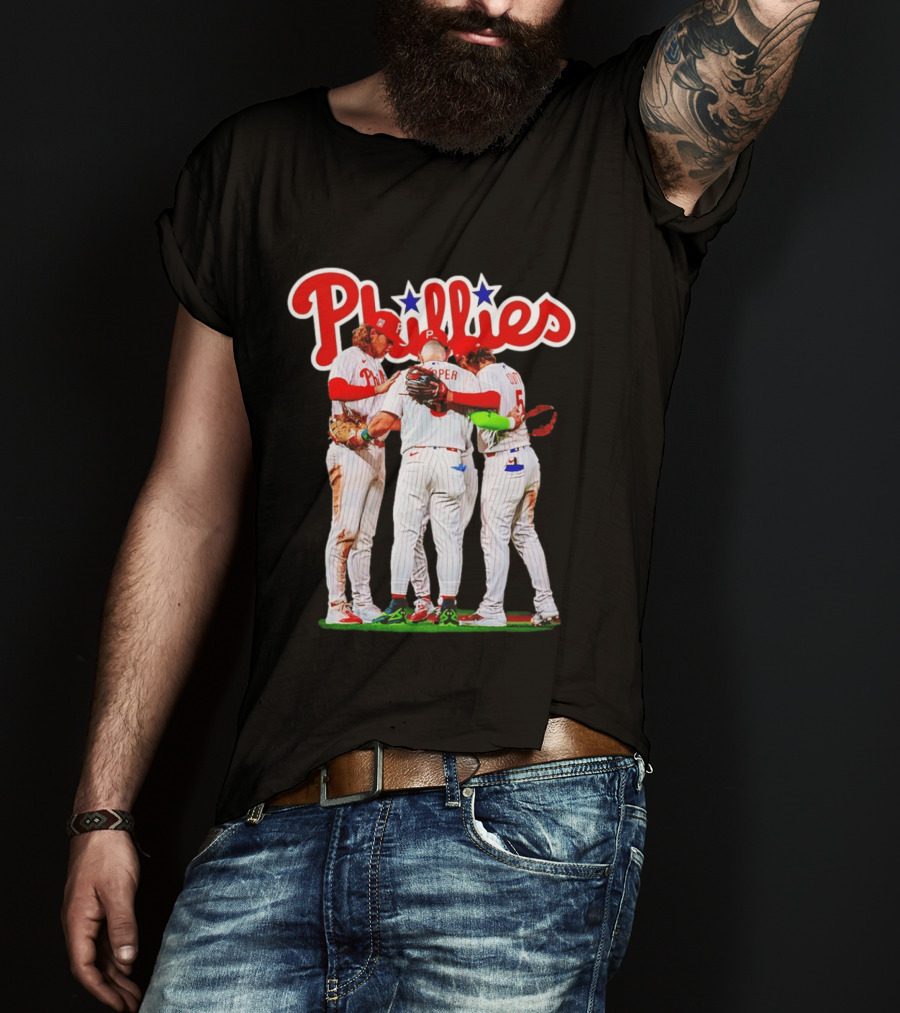 Philadelphia Phillies Team Huddle Harper '26 Baseball Collaboration T-Shirt