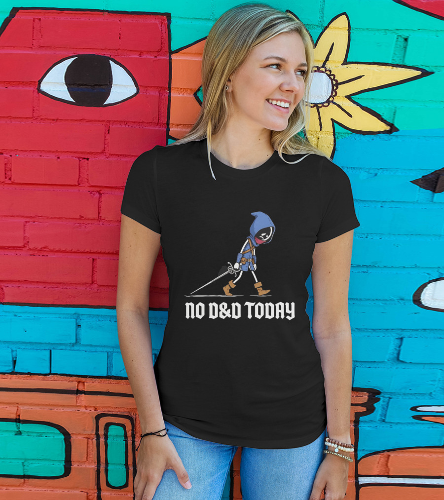 Rogue No D&D Today Cartoon Character In Blue Hooded Cloak And Boots With Sword T-Shirt