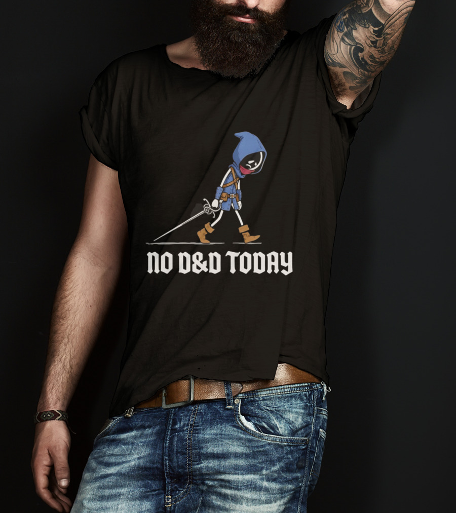 Rogue No D&D Today Cartoon Character In Blue Hooded Cloak And Boots With Sword T-Shirt