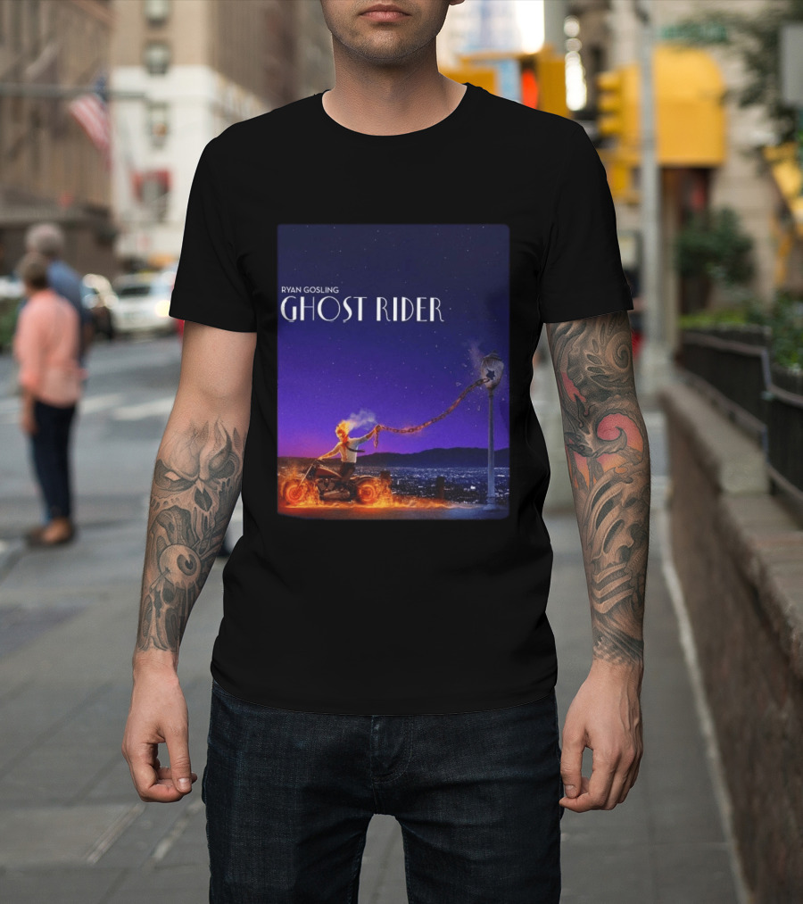 Ryan Gosling Ghost Rider Meets La La Land Lamppost Scene T-Shirt
