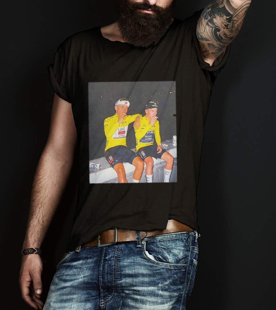 Tadej Pogačar Jonas Vingegaard Smoking LCL UAE Team Emirates Jumbo Visma Yellow Jersey T-Shirt