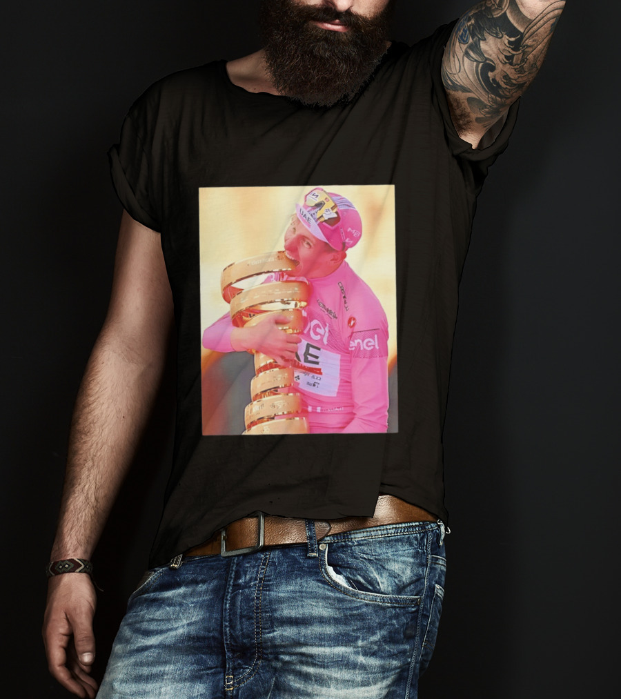 Tadej Pogačar Trophy Celebration UAE Pink Jersey T-Shirt