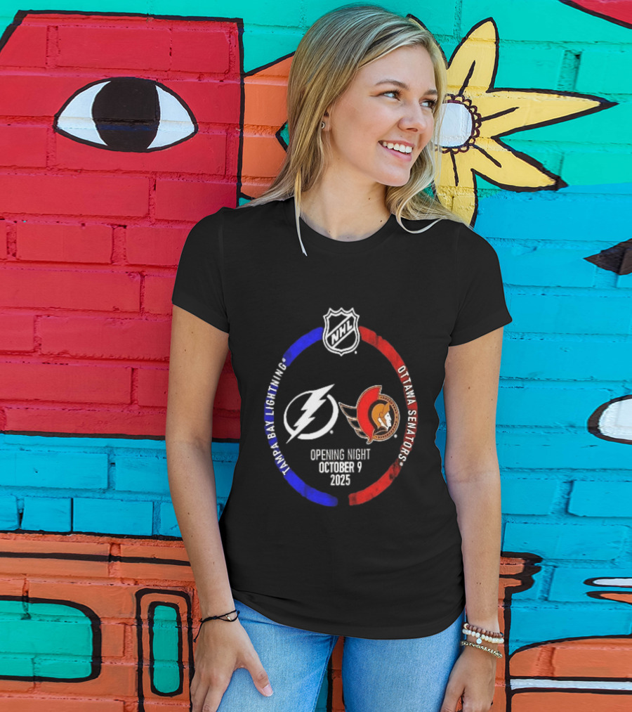 Tampa Bay Lightning Vs Ottawa Senators 2025 NHL Opening Night October 9 T-Shirt