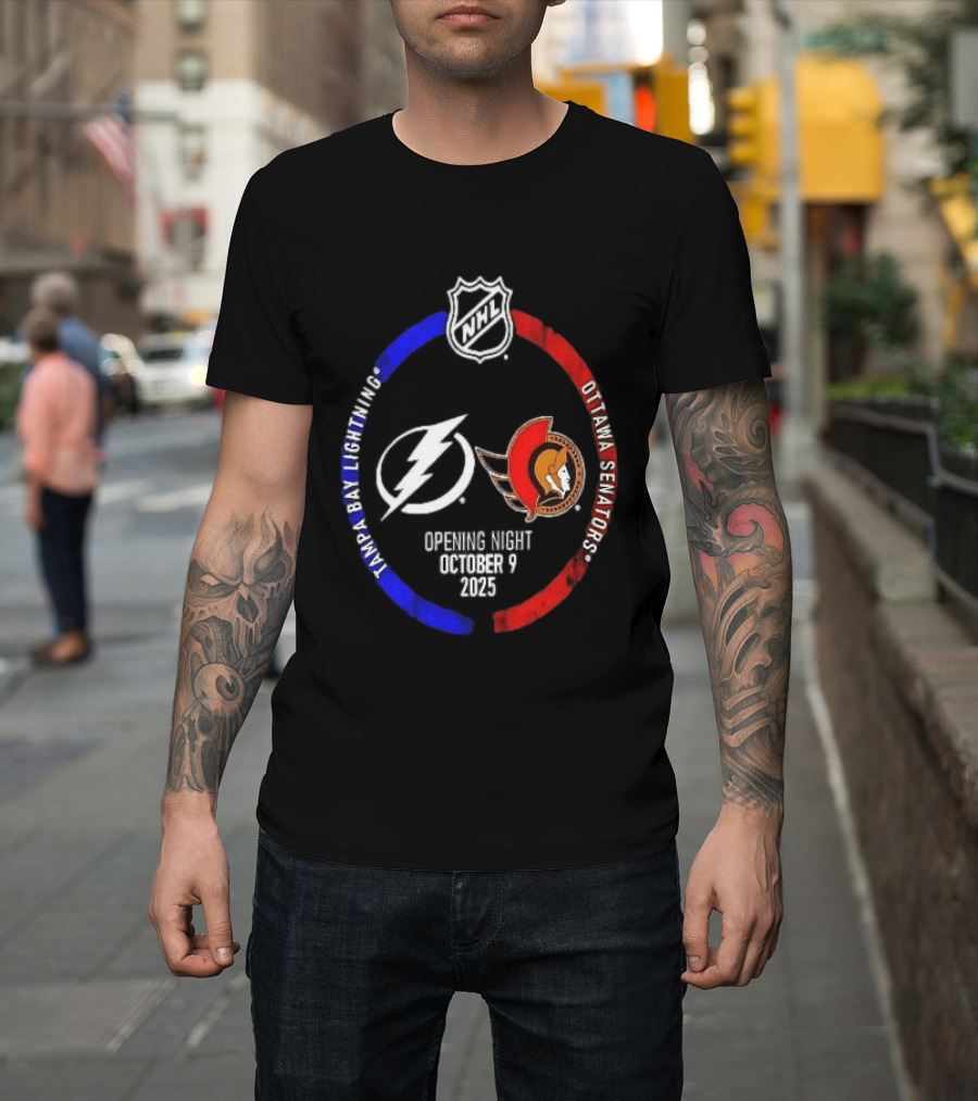 Tampa Bay Lightning Vs Ottawa Senators 2025 NHL Opening Night October 9 T-Shirt