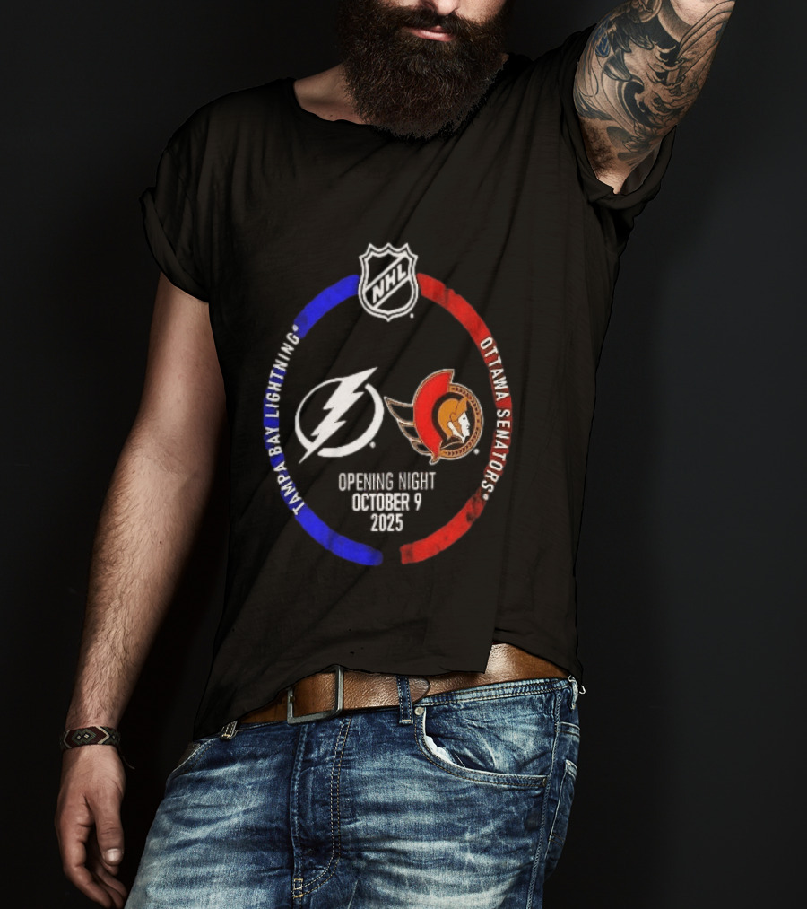 Tampa Bay Lightning Vs Ottawa Senators 2025 NHL Opening Night October 9 T-Shirt