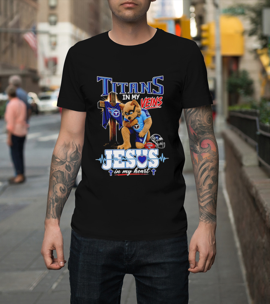 Tennessee Titans In My Veins Jesus In My Heart Rex T-Shirt