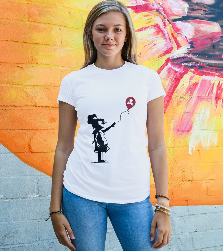 Baker Reaching For Cupcake And Crossbones Balloon Black Silhouette On Red T-Shirt