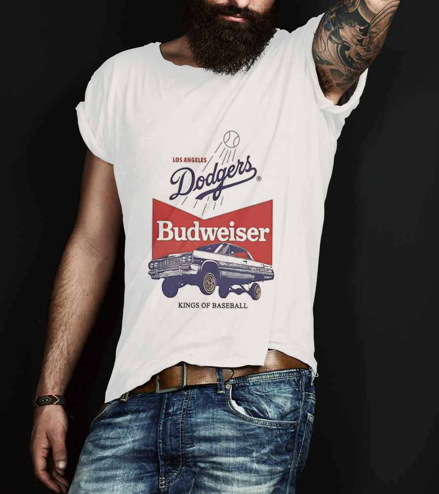 Los Angeles Dodgers Budweiser Kings Of Baseball Retro Car T-Shirt