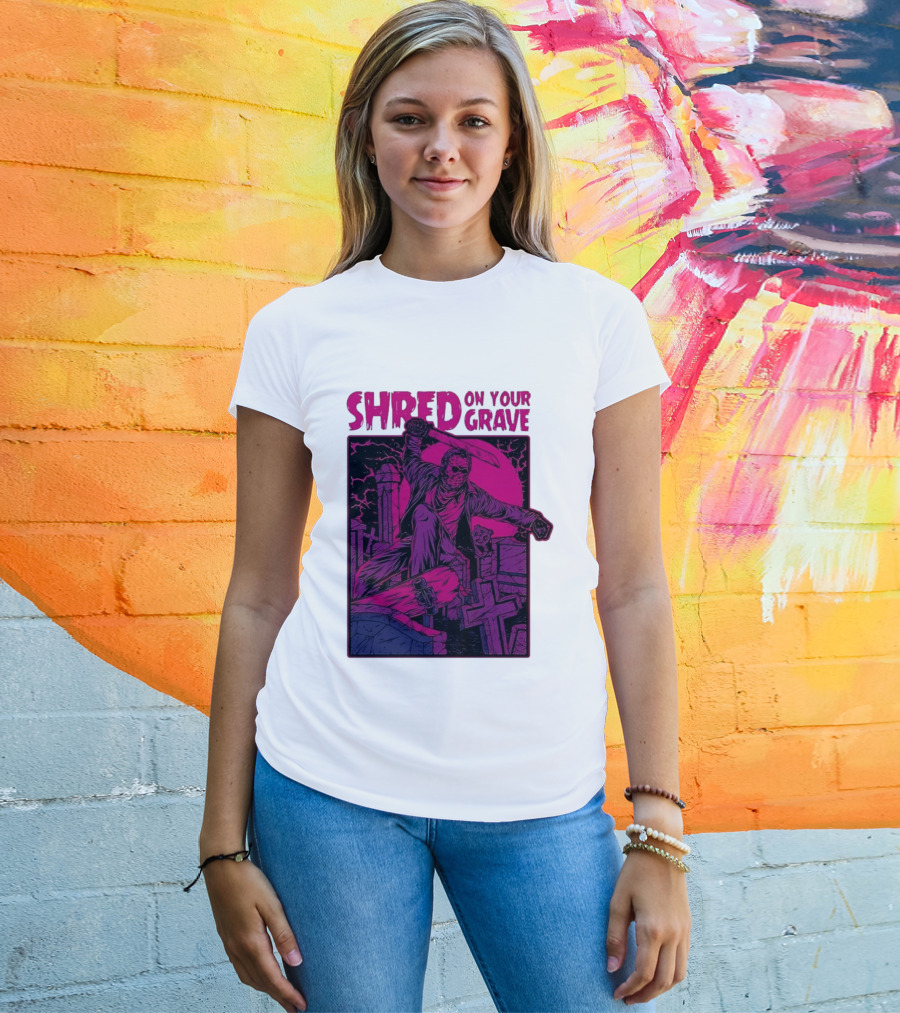 Shred On Your Grave Halloween Skateboarding Tombstones Horror T-Shirt