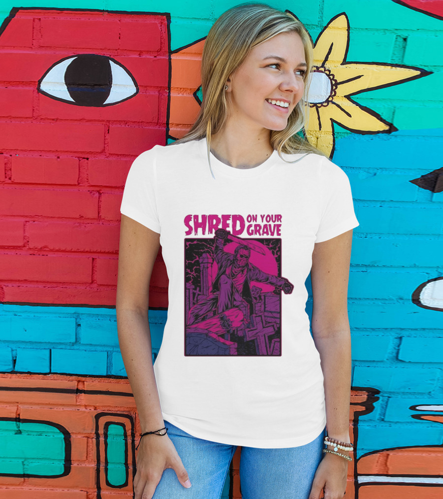 Shred On Your Grave Halloween Skateboarding Tombstones Horror T-Shirt