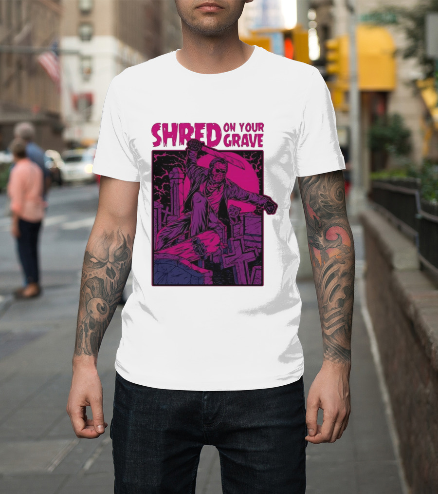 Shred On Your Grave Halloween Skateboarding Tombstones Horror T-Shirt