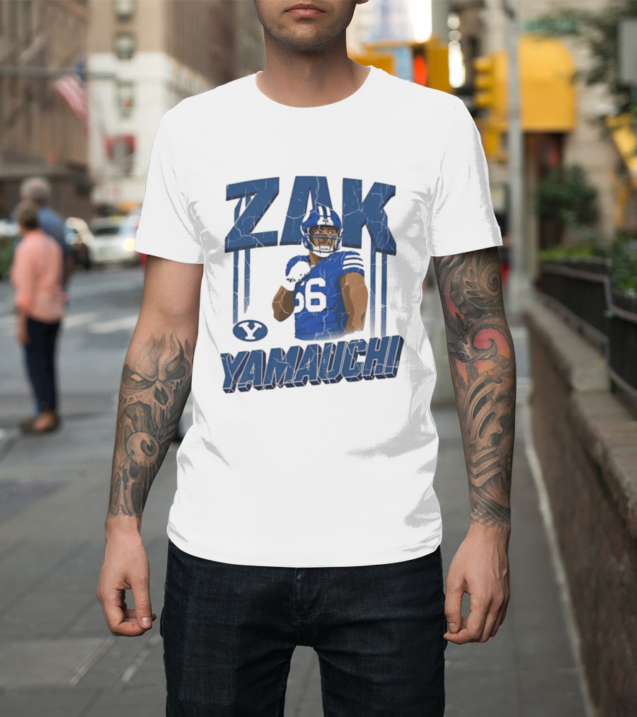 Zak Yamauchi Football Number 66 Blue And Green T-Shirt