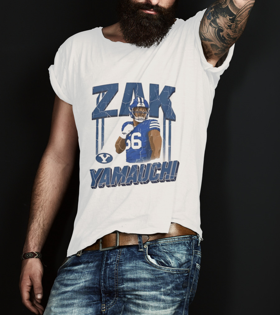 Zak Yamauchi Football Number 66 Blue And Green T-Shirt