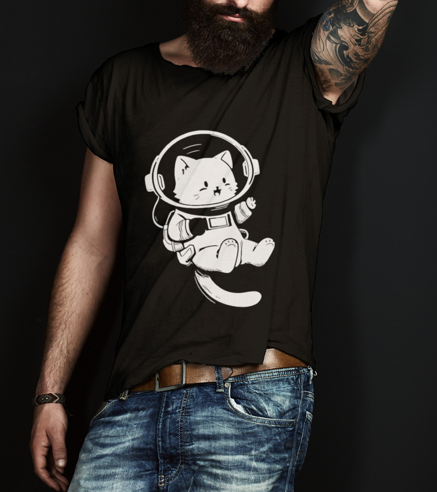 Astronaut Cat Floating In Space Suit Cosmic Adventure T-Shirt