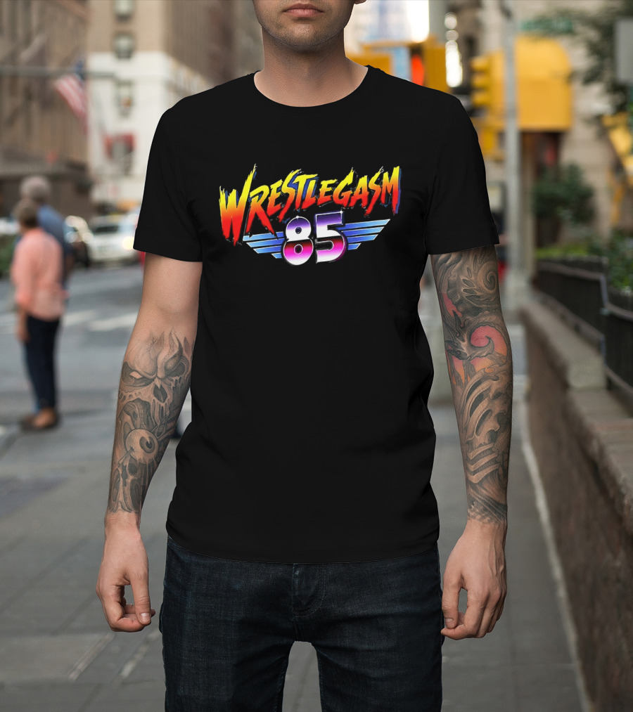 Barrett Pfeiffer Wrestlegasm 85 Retro Style Font Winged T-Shirt
