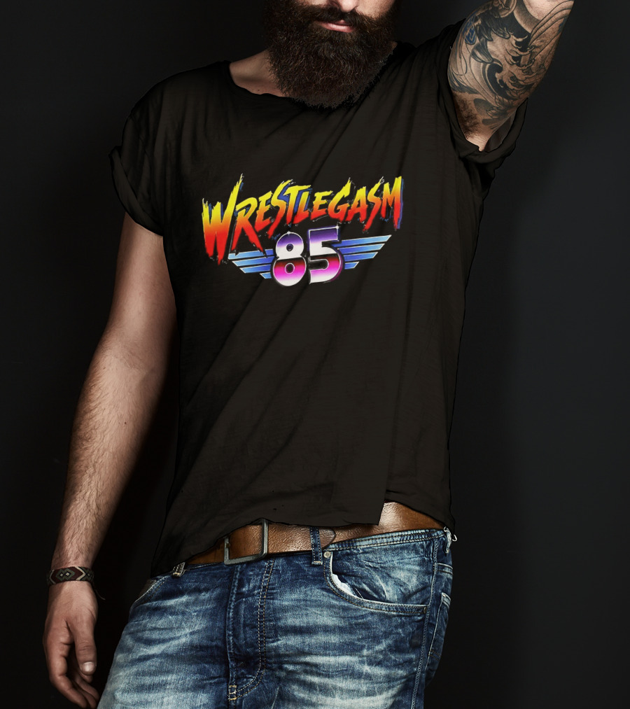 Barrett Pfeiffer Wrestlegasm 85 Retro Style Font Winged T-Shirt