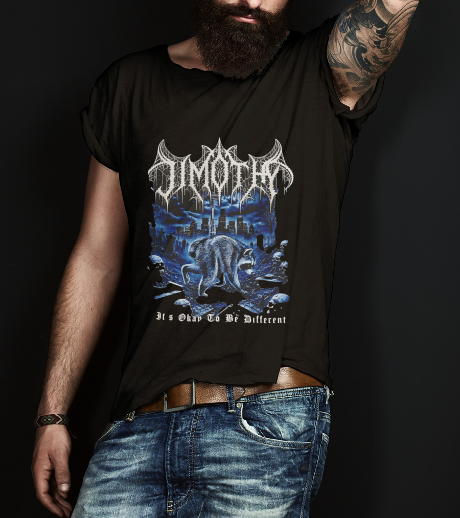 Jimothy Heavy Metal Raccoon It's Okay To Be Different Urban Night Scene T-Shirt
