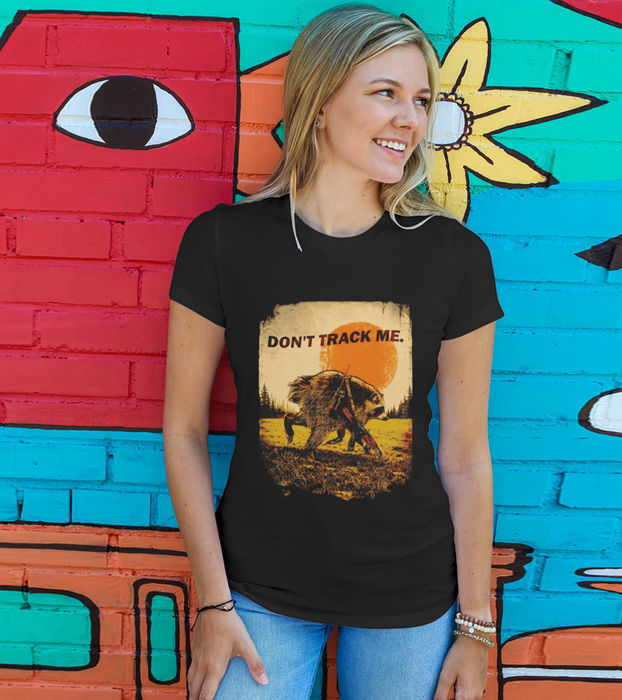 Don't Track Me Raccoon Sunset AK 47 Forest Scene T-Shirt