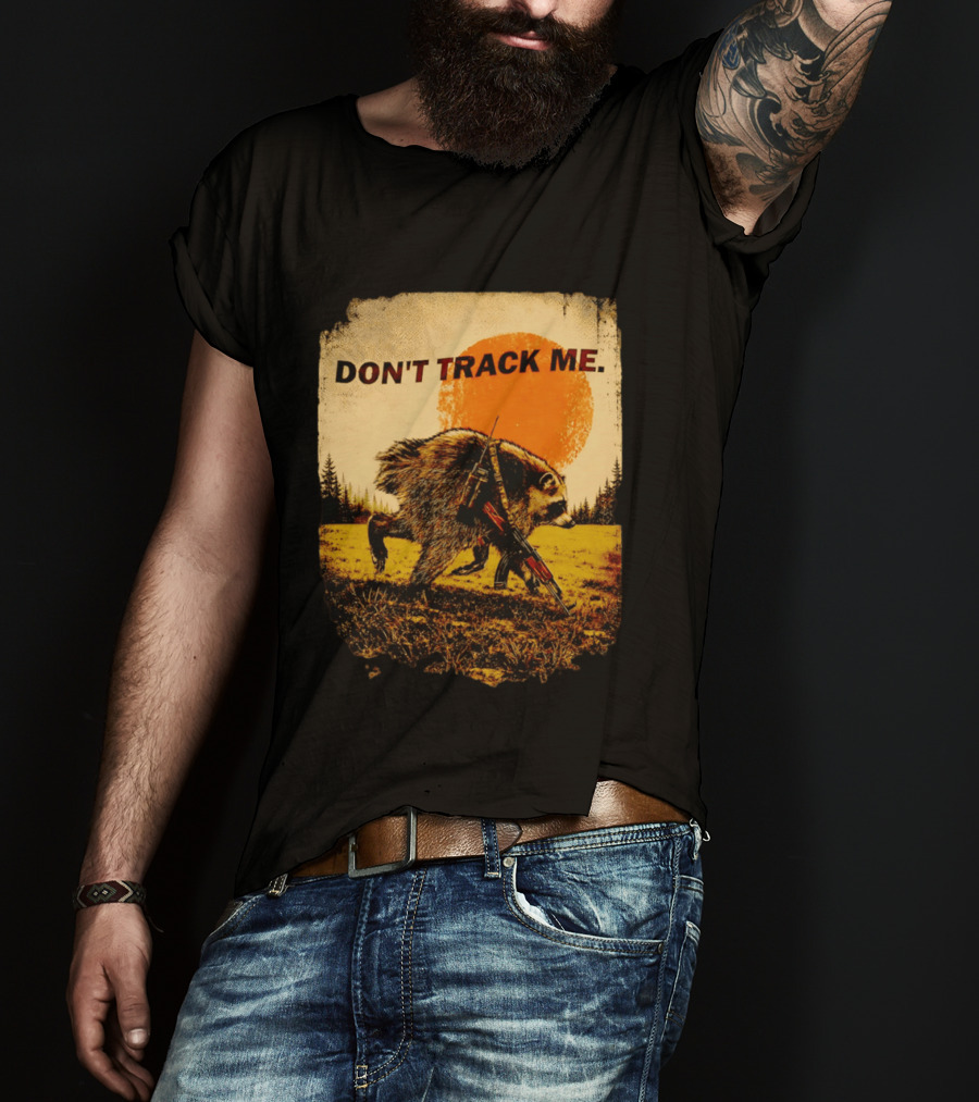 Don't Track Me Raccoon Sunset AK 47 Forest Scene T-Shirt