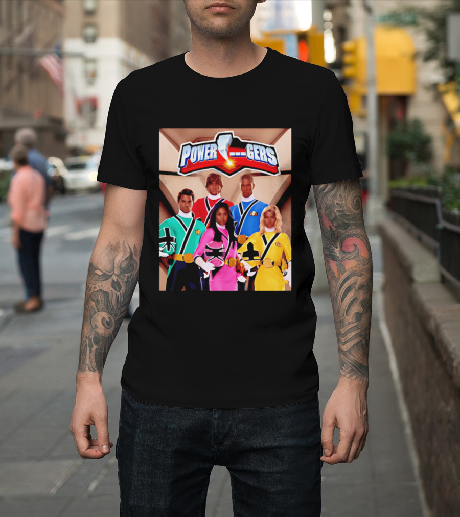 Power Rangers Samurai Team Red Green Pink Yellow Blue Characters T-Shirt