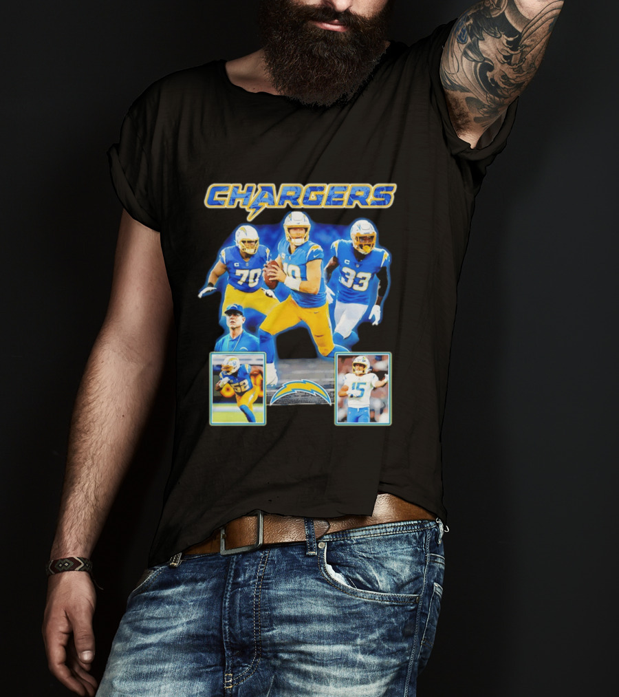 Los Angeles Chargers Players Collage Featuring Quarterback Wide Receiver And Running Back T-Shirt