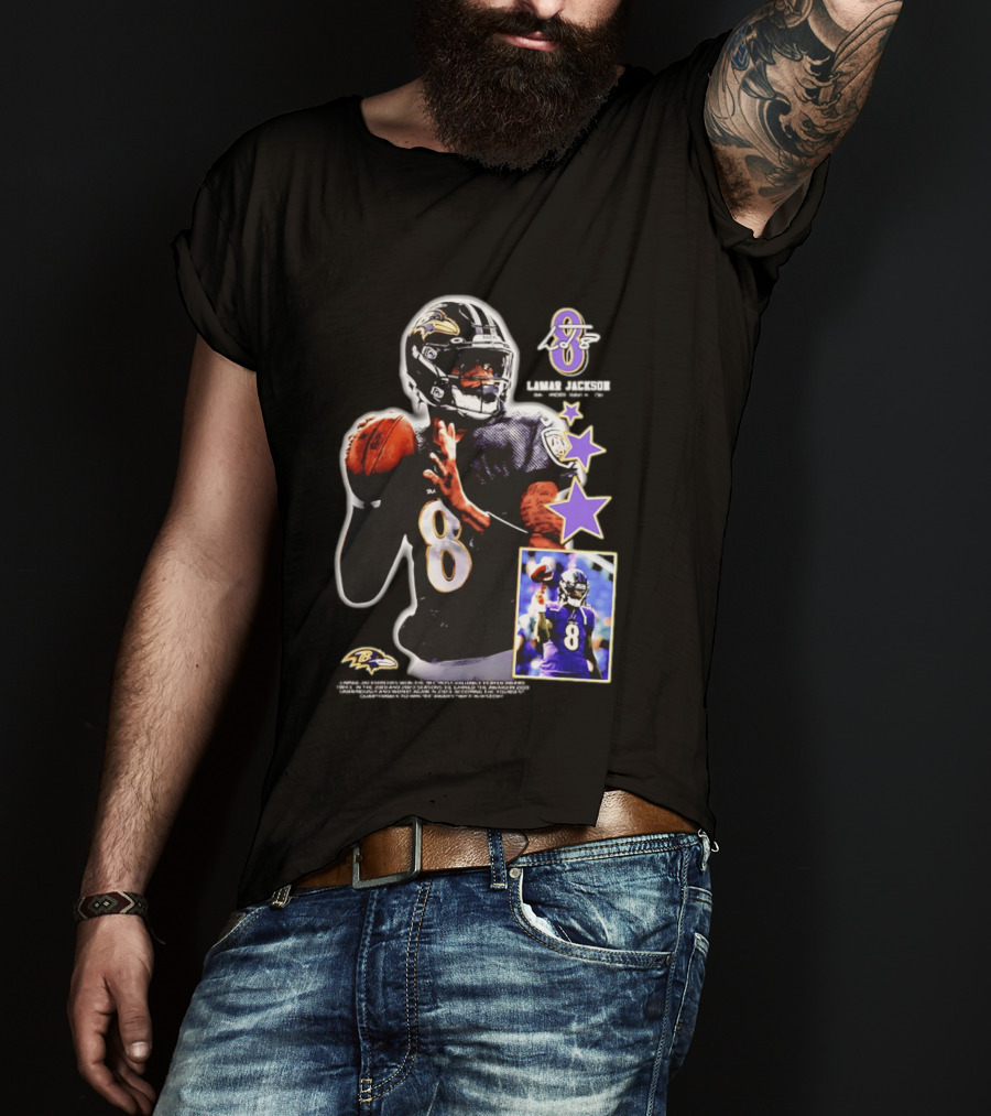 Lamar Jackson Baltimore Ravens No 8 MVP Stars Iconic Football Legend T-Shirt