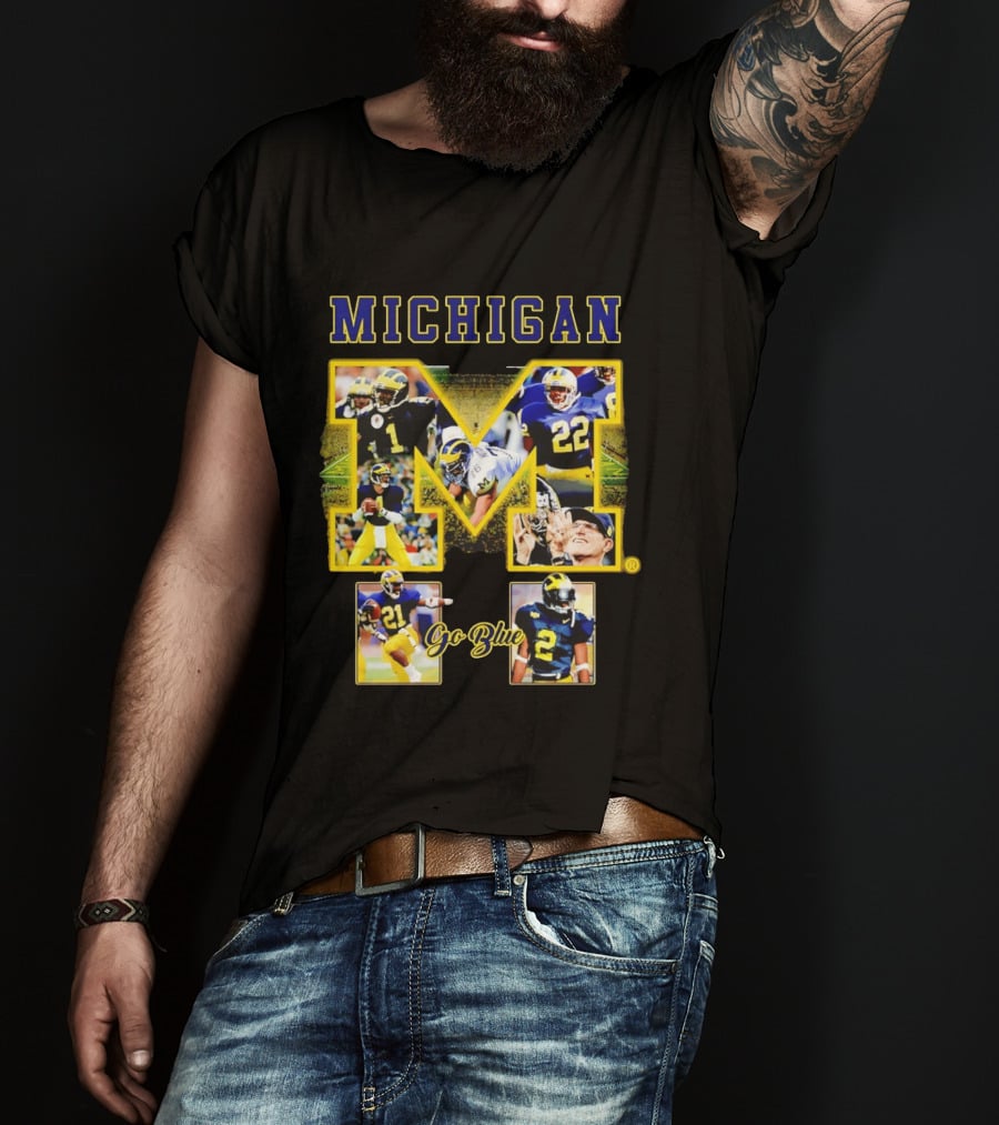 Michigan Wolverines Go Blue Football Iconic Collage T-Shirt