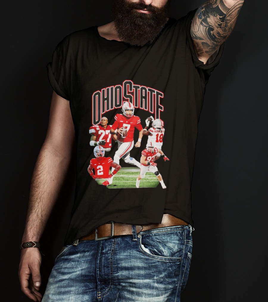 Ohio State Football Collage Featuring Harrison Jr And Star Players T-Shirt