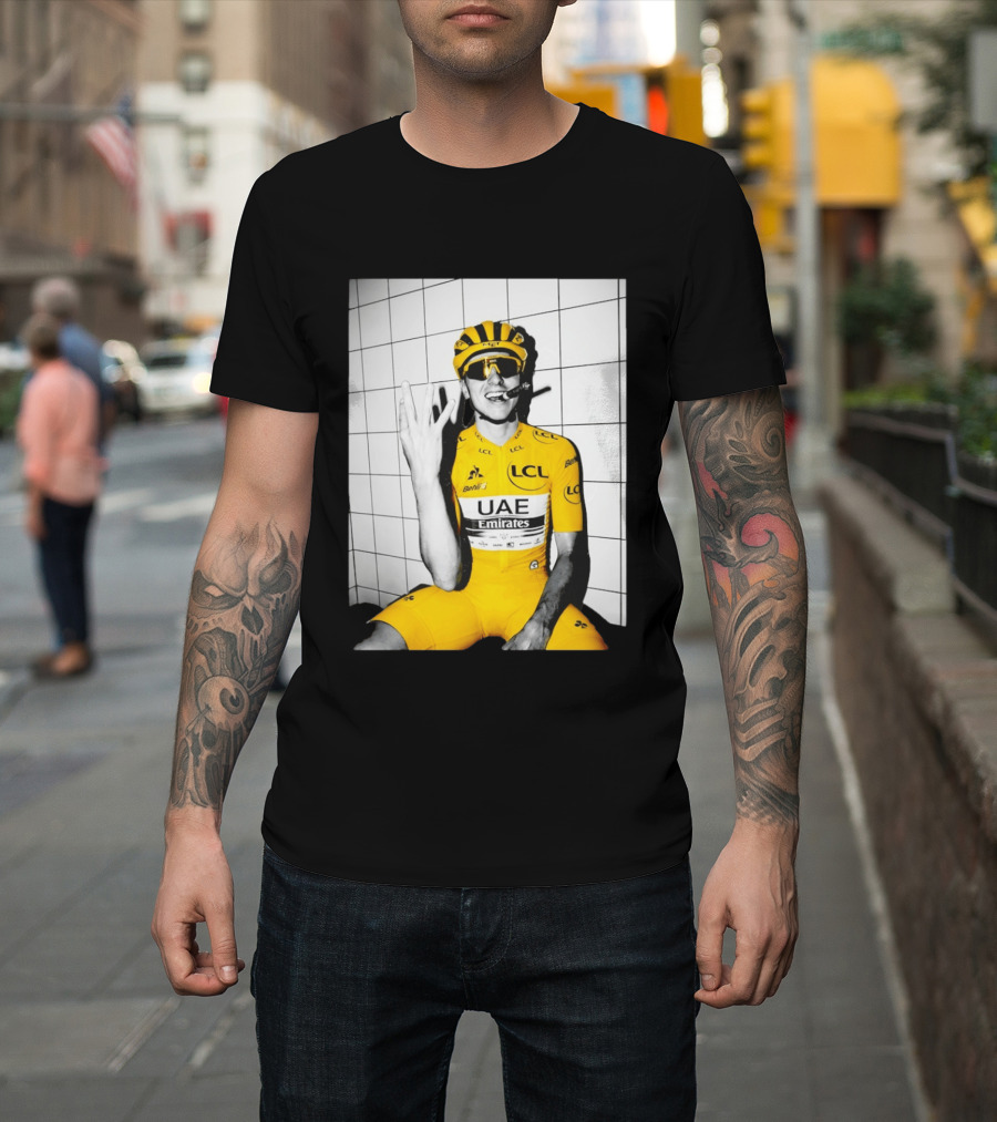 Tadej Pogačar UAE Emirates LCL Yellow Jersey Cycling Champion T-Shirt