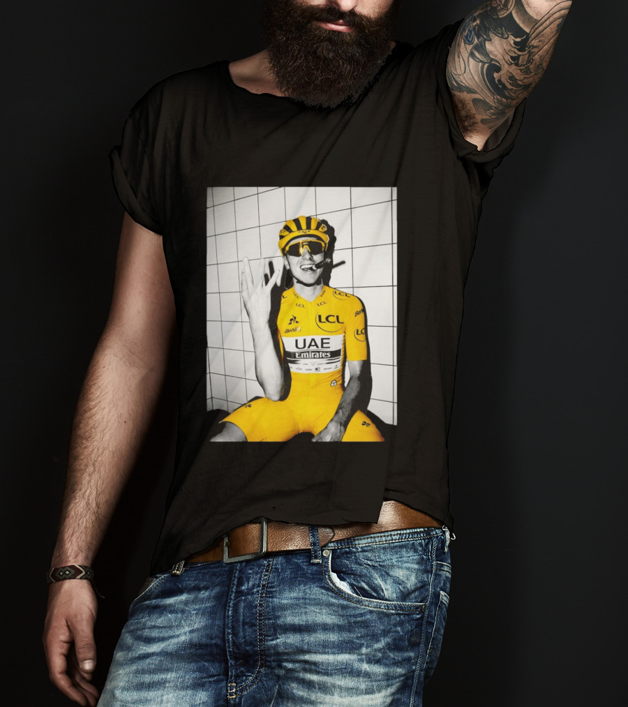 Tadej Pogačar UAE Emirates LCL Yellow Jersey Cycling Champion T-Shirt