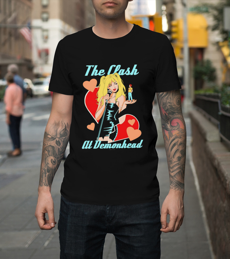 The Clash At Demonhead Heart And Singer With Microphone And Red Haired Figure T-Shirt