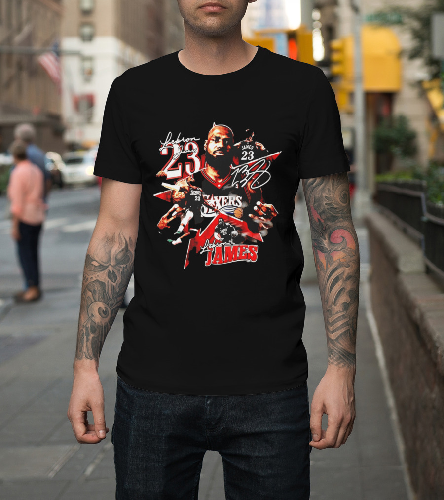 Philadelphia 76ers LeBron James 23 Collage Basketball Fan Gear T-Shirt